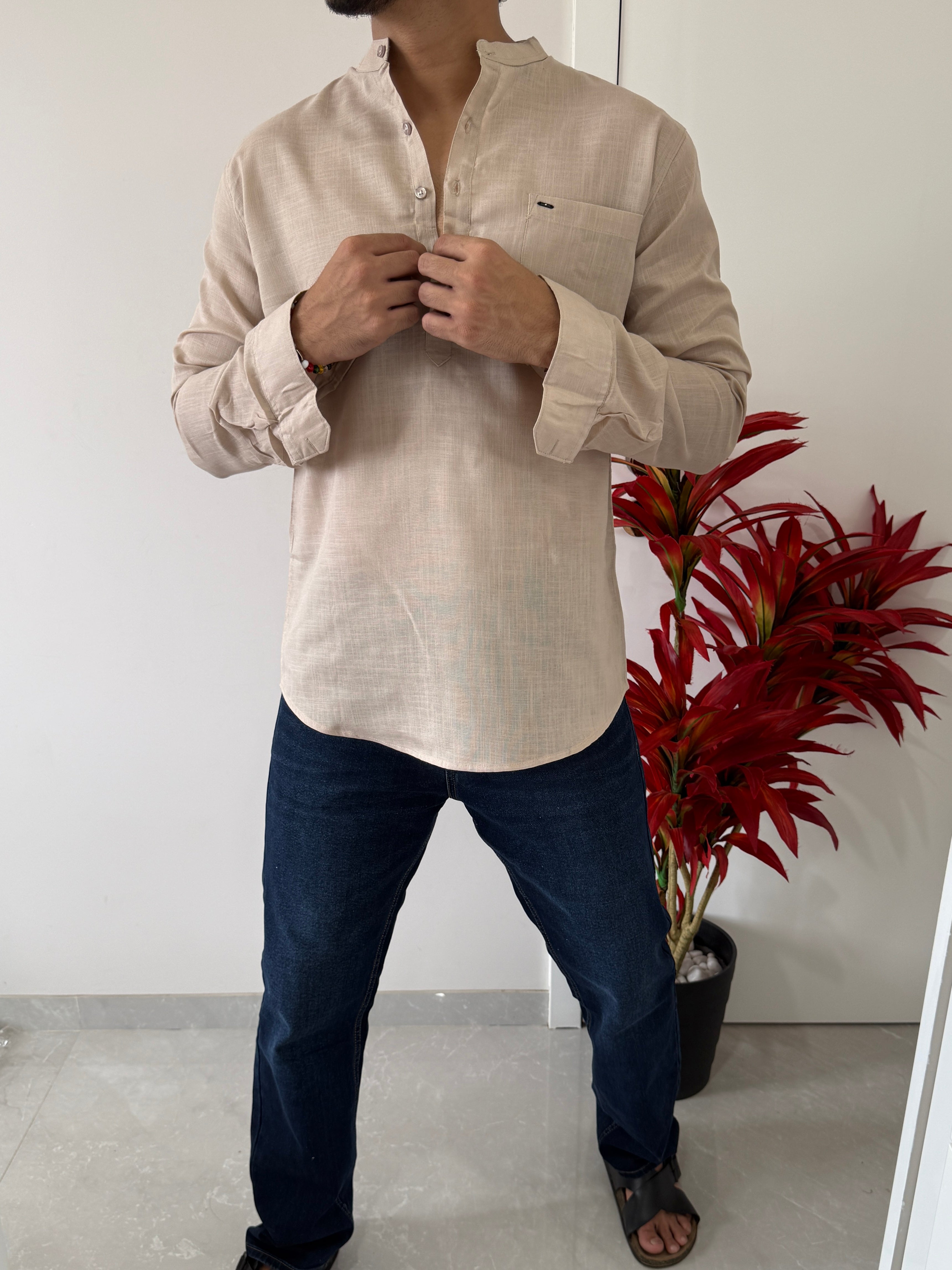 Linen Beige Short Kurta