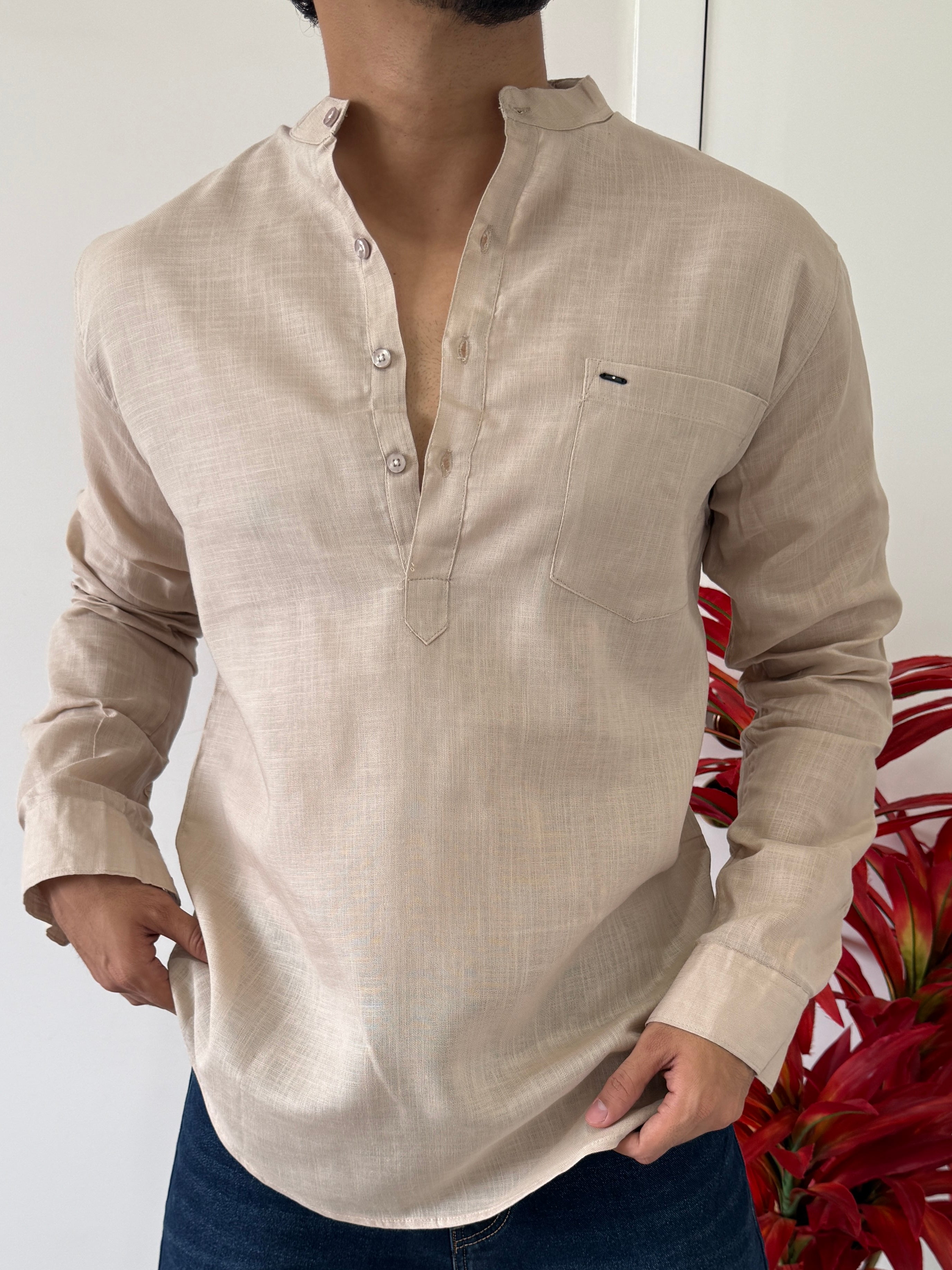 Linen Beige Short Kurta