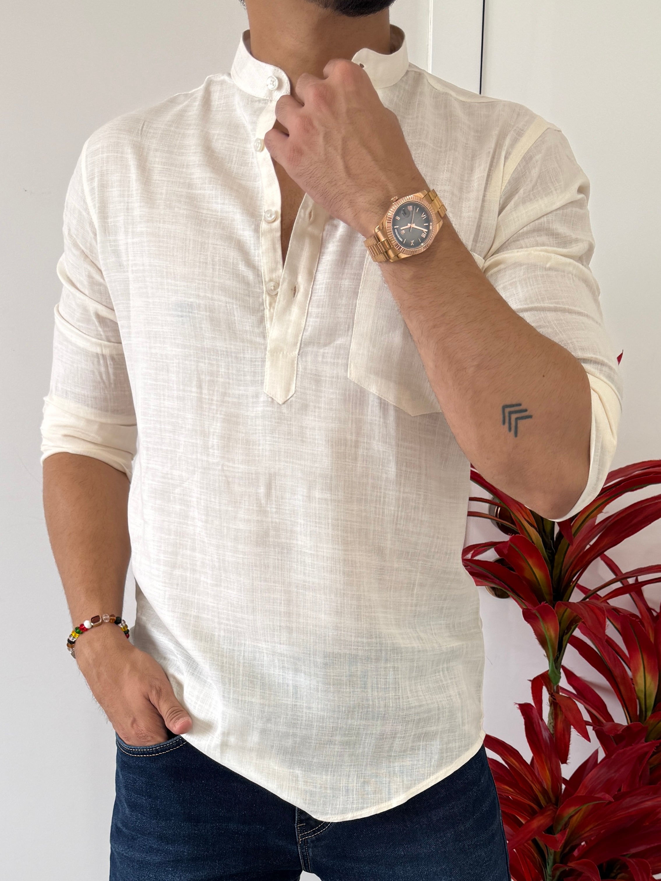 Linen Off White Short Kurta