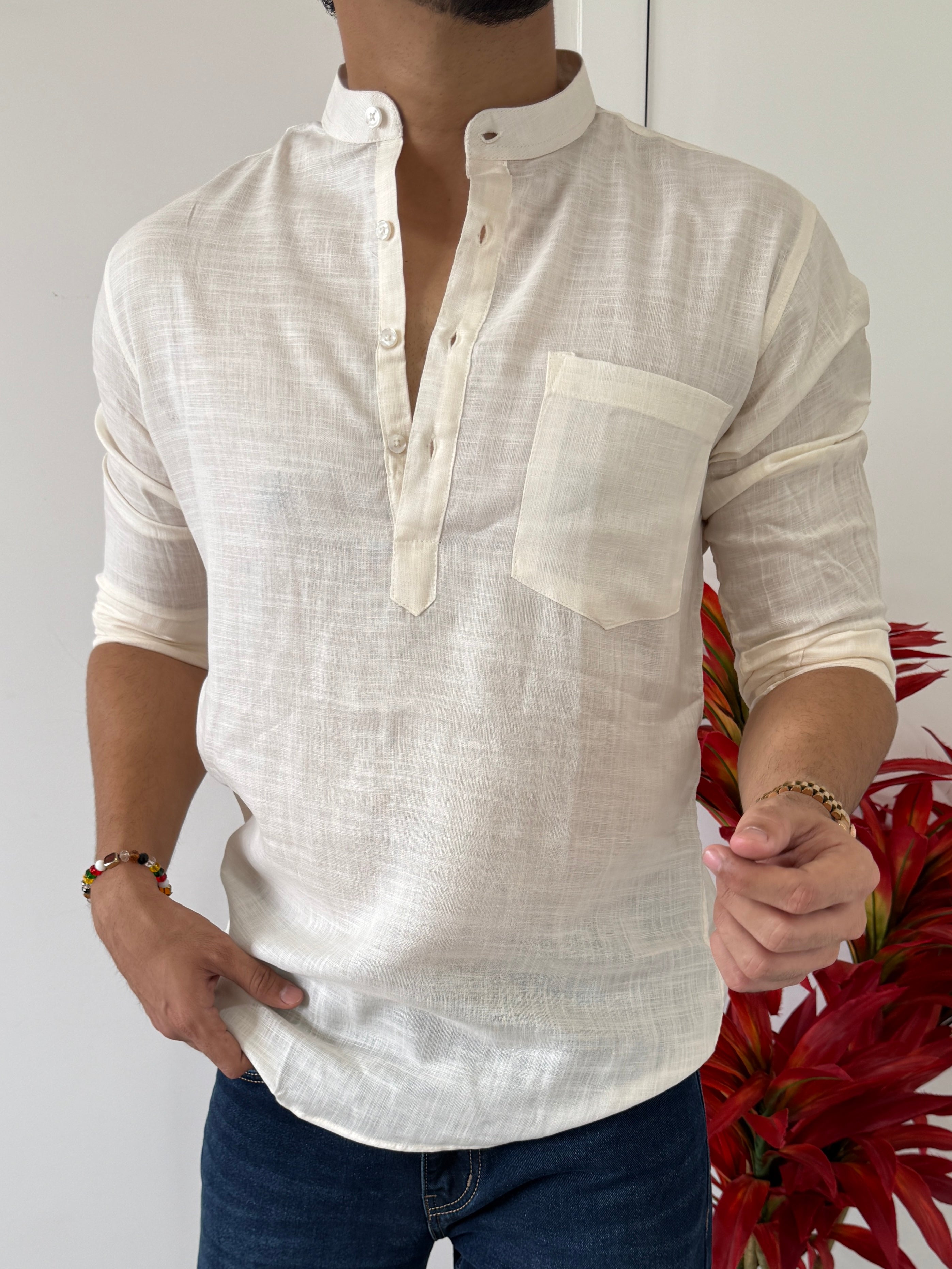 Linen Off White Short Kurta