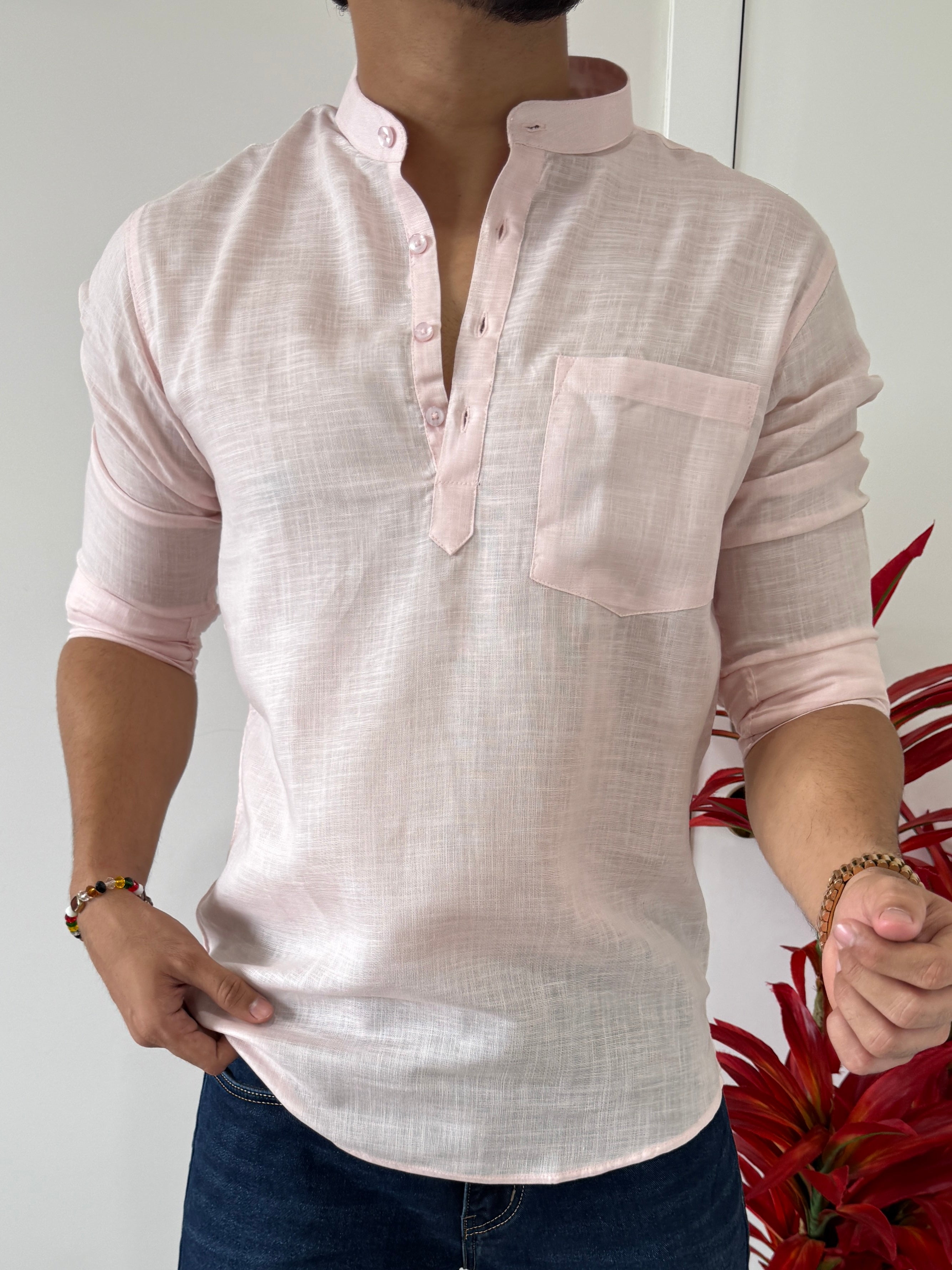 Linen Pink Short Kurta