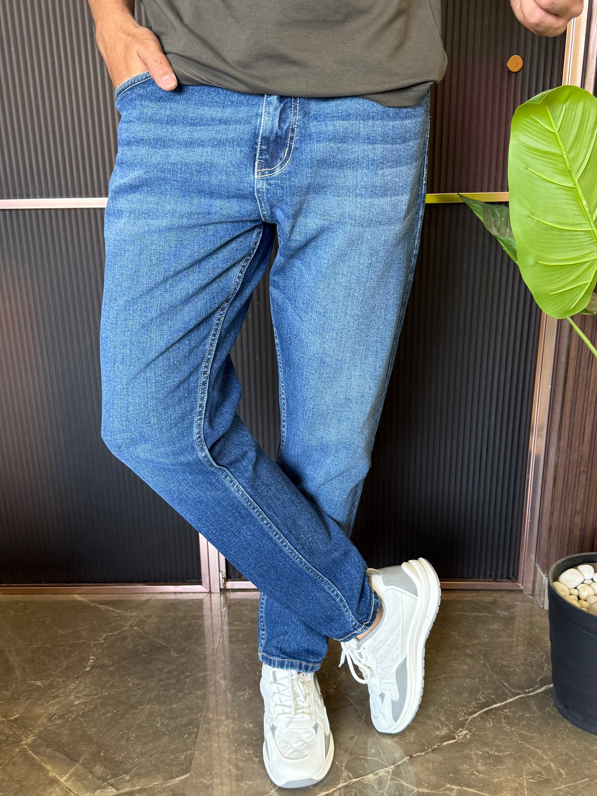 Elastic Stretchable  Dark Blue Jeans
