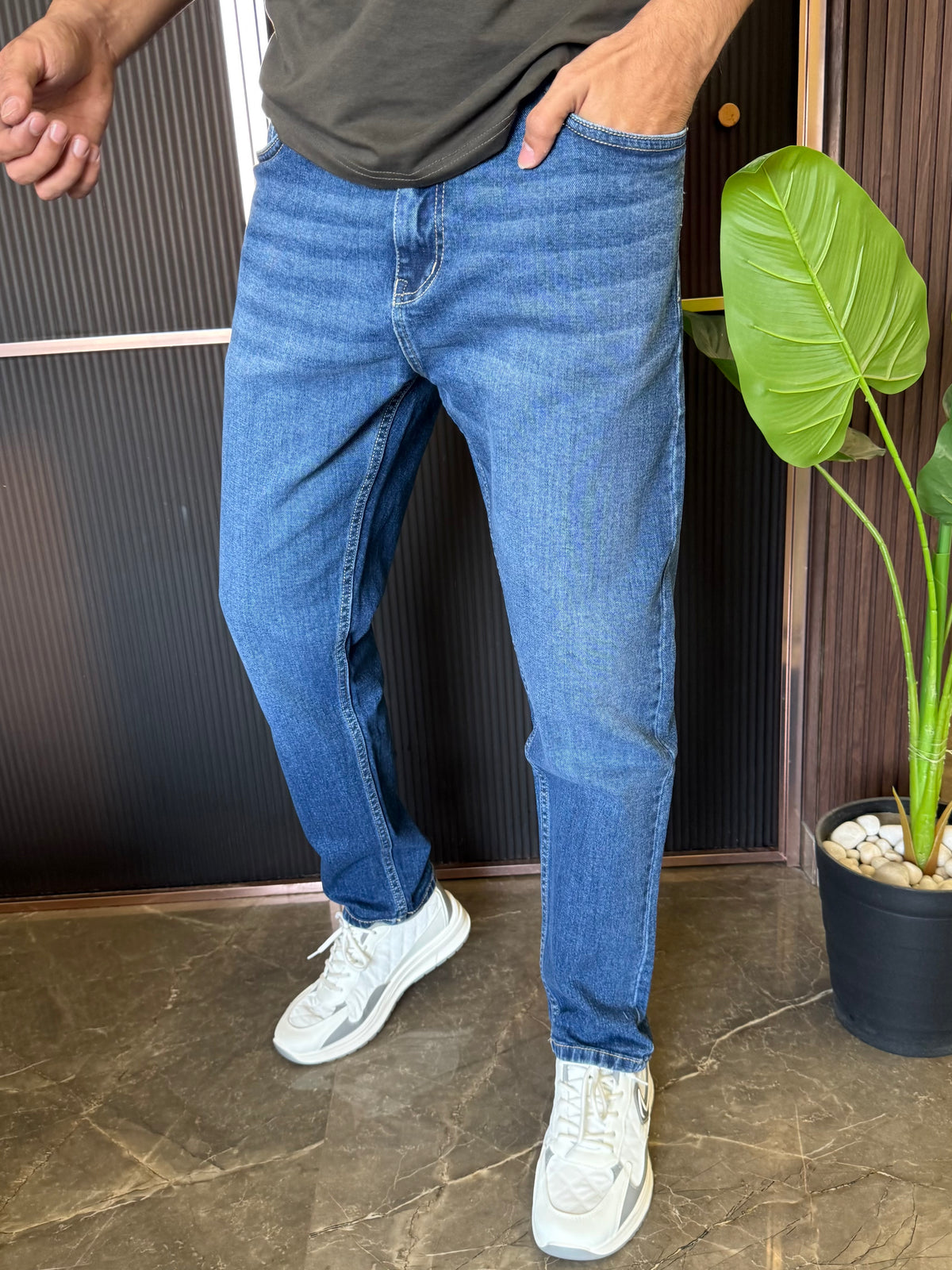 Elastic Stretchable  Dark Blue Jeans
