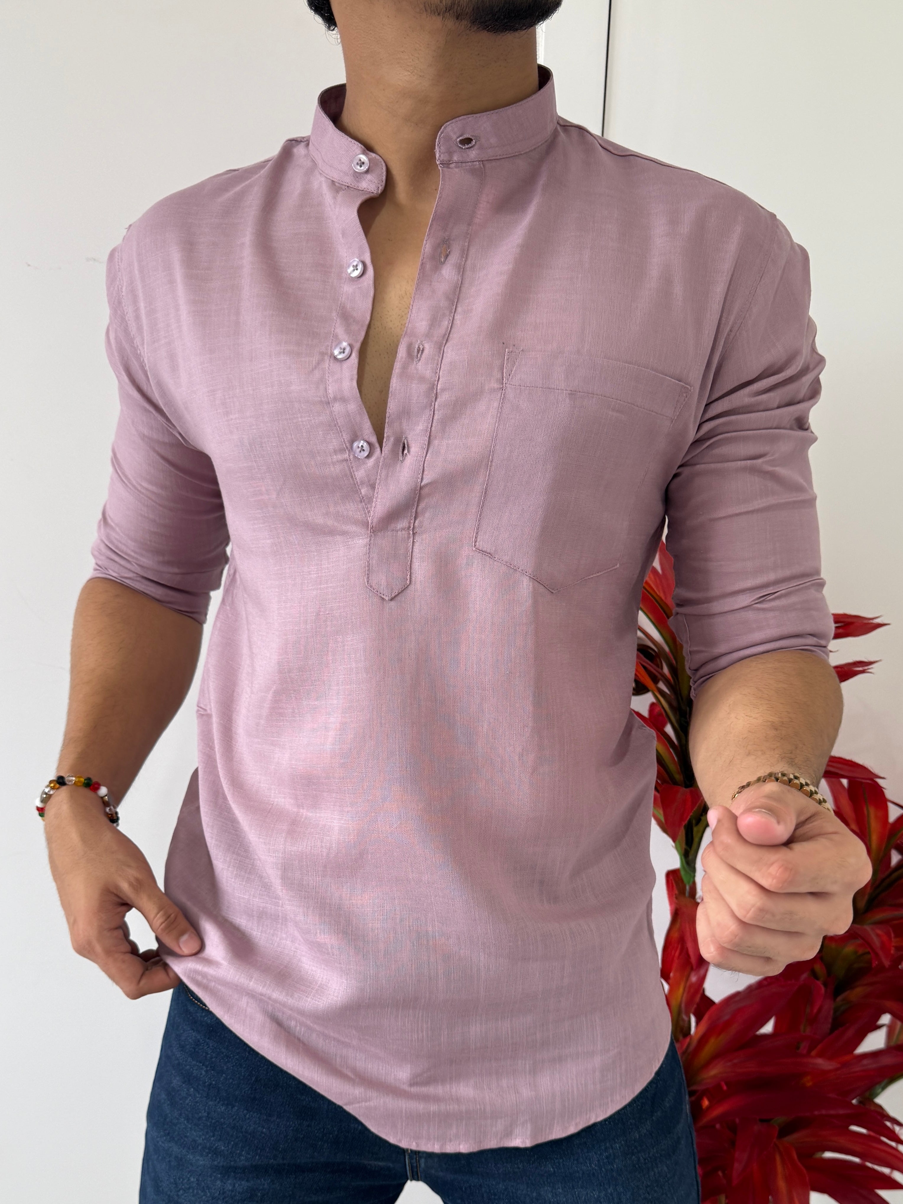 Linen Dusty Rose Short Kurta