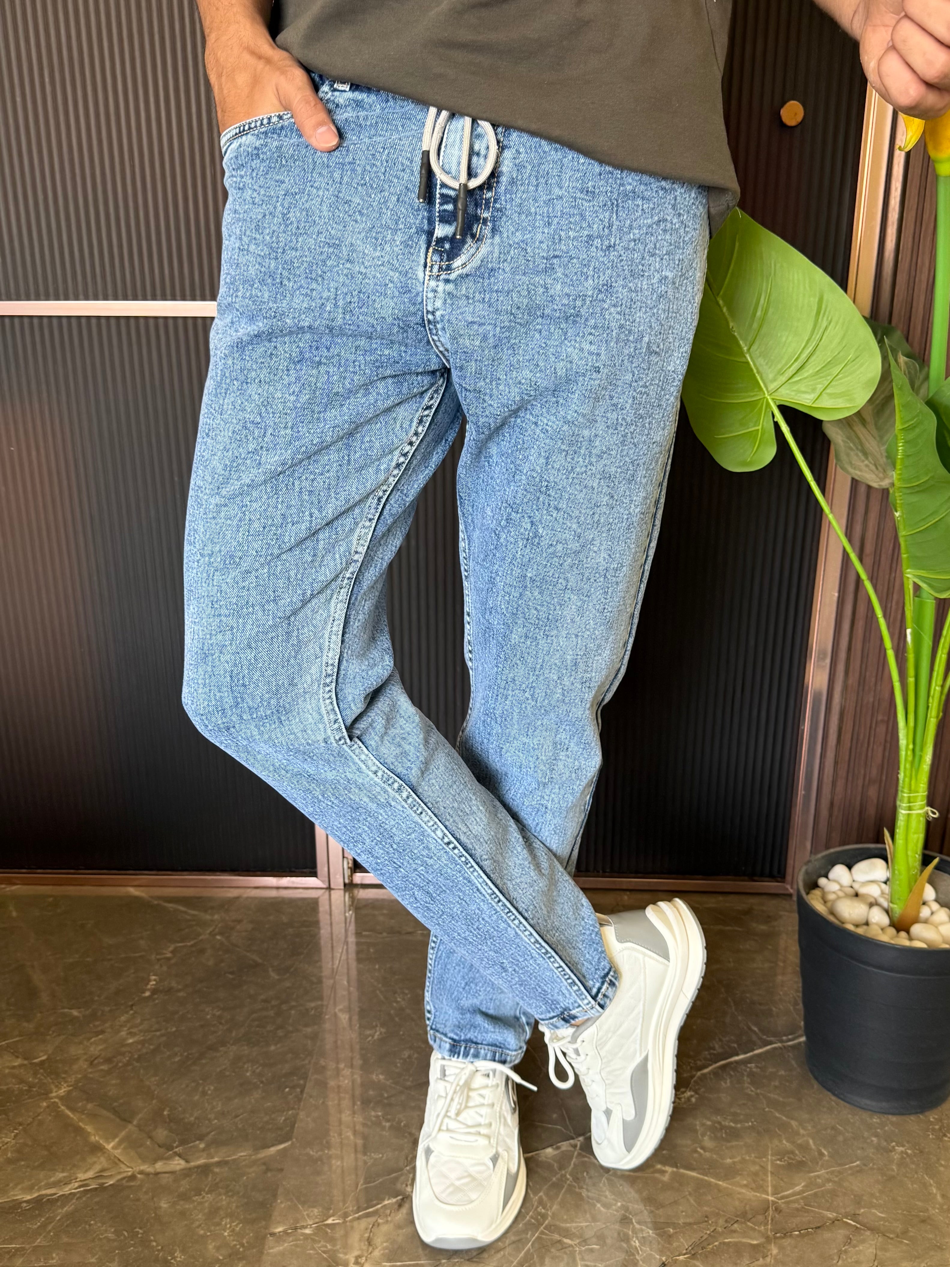 Elastic Stretchable Mid Blue Jeans