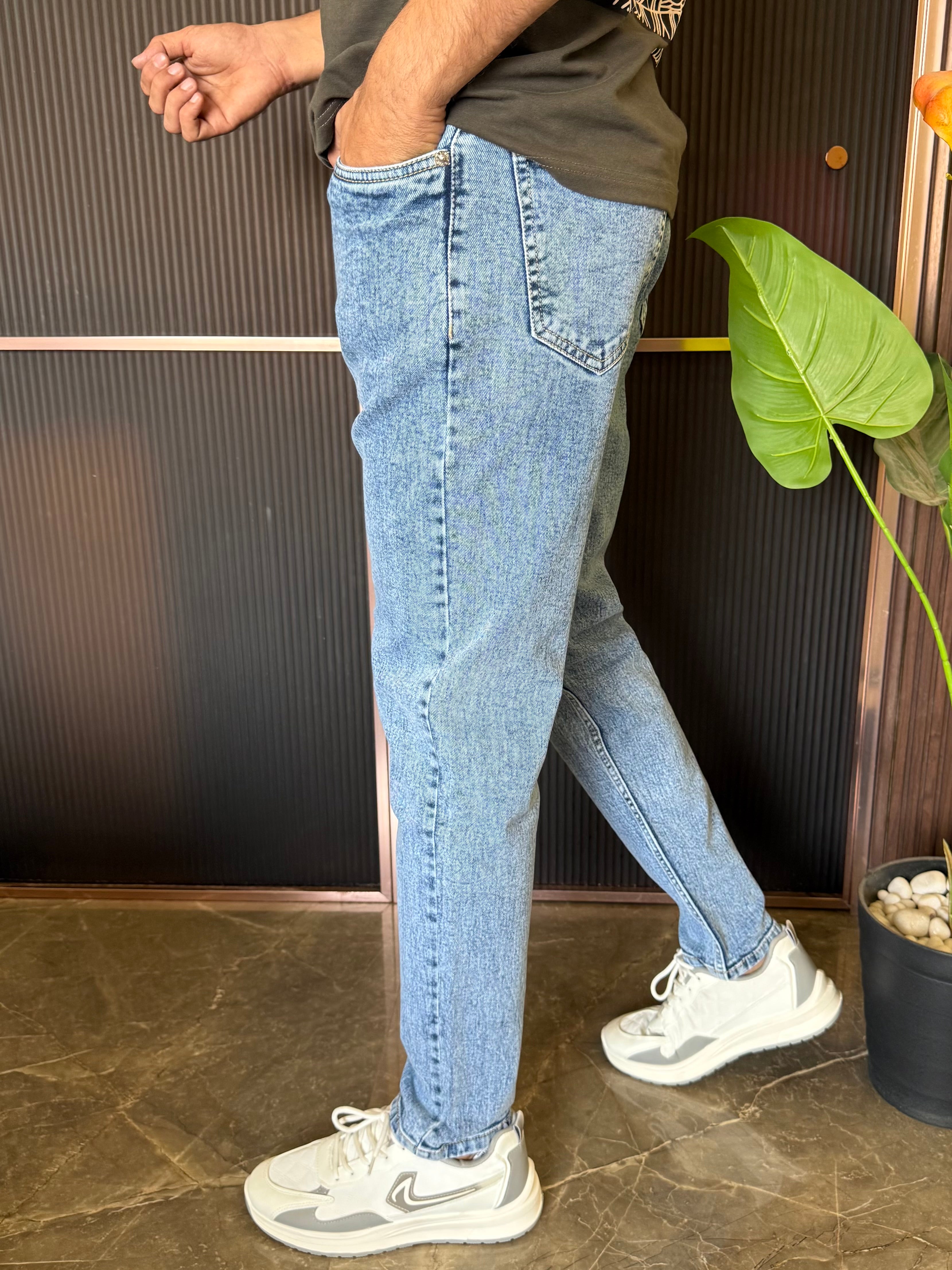 Elastic Stretchable Mid Blue Jeans