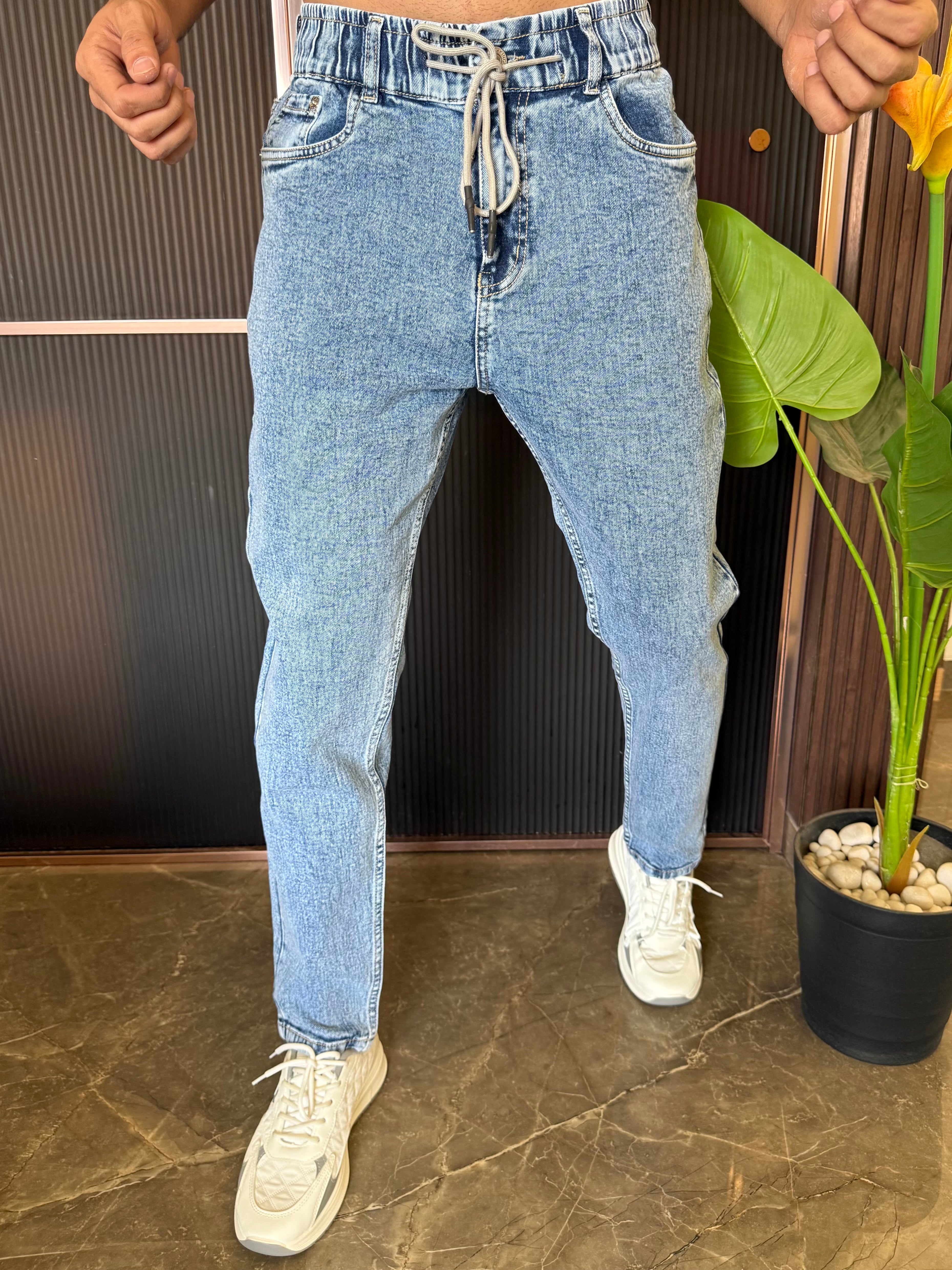 Elastic Stretchable Mid Blue Jeans