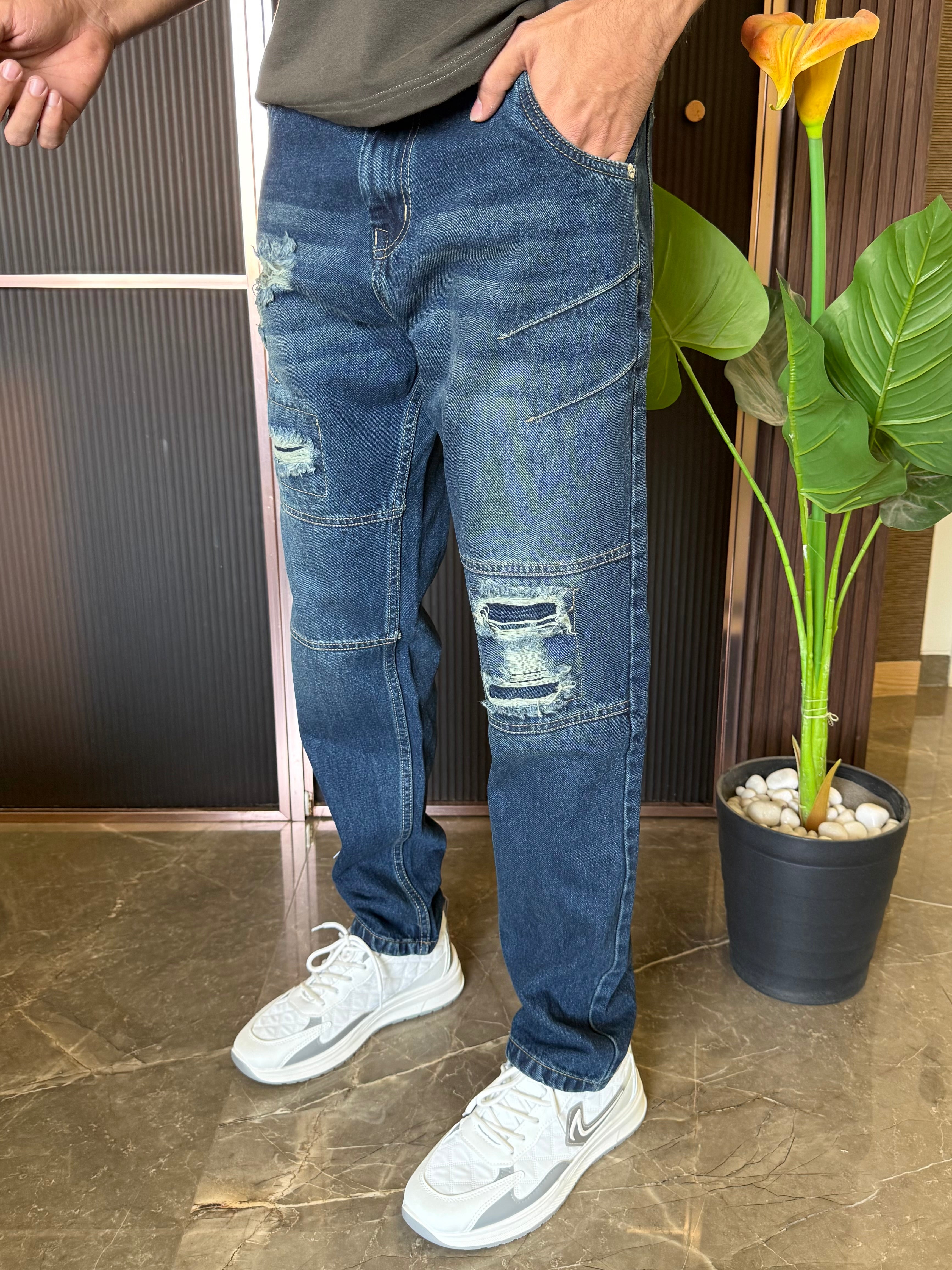 Mom Fit Biker Wornout Green Jeans