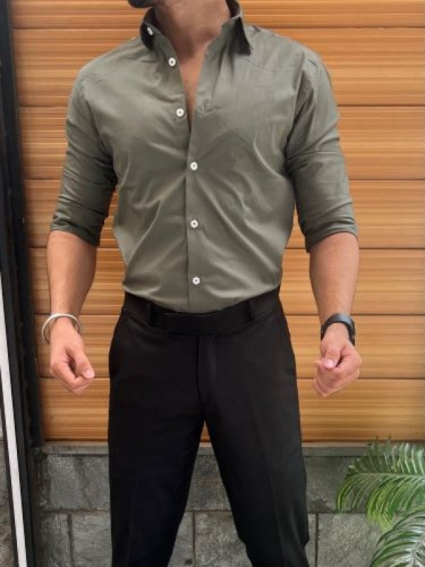 Stretchable Cotton Olive Fullsleeves Shirt