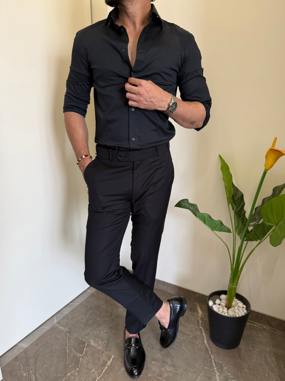 Cotton Lycra Black Full Sleeve Shirt