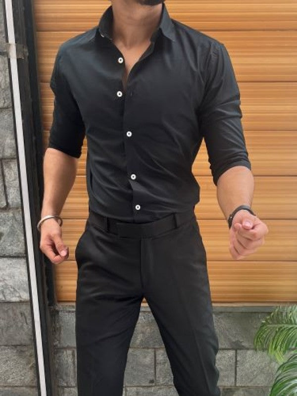 Stretchable Cotton Black Fullsleeves Shirt