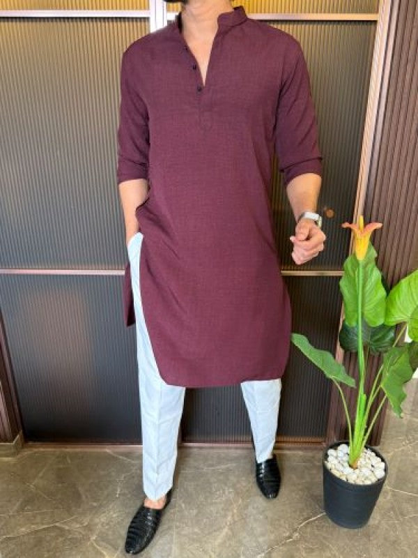 Soft Linen  Maroon Kurta