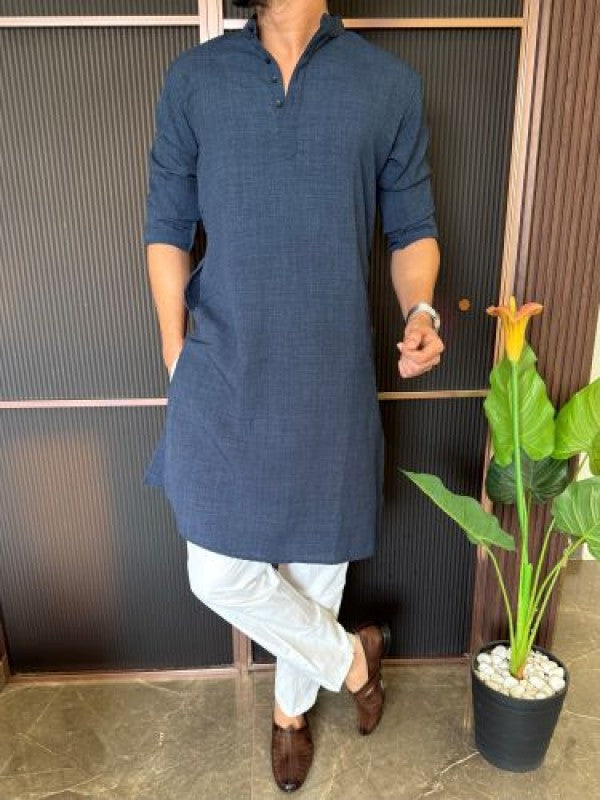 Soft Linen Full Length Navy Kurta