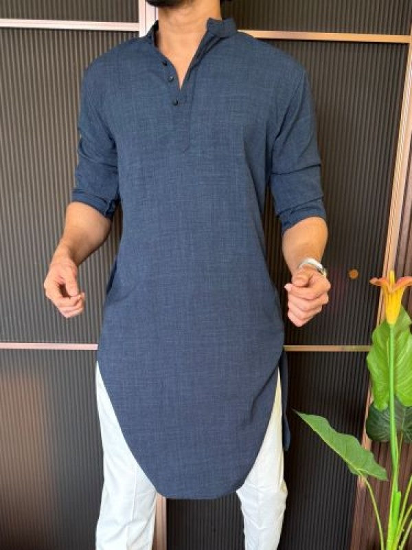 Soft Linen Full Length Navy Kurta