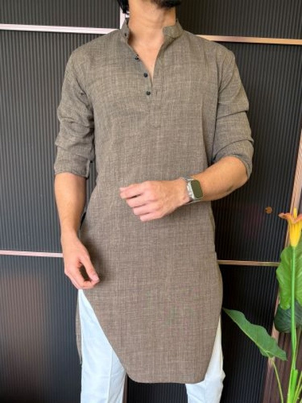 Soft Linen Full Length Sand Kurta