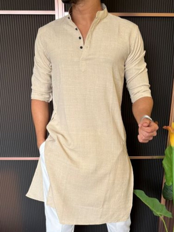 Soft Linen Full Length Cream Kurta