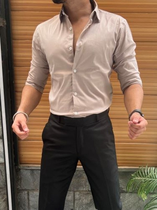 Stretchable Cotton Chikoo Fullsleeves Shirt