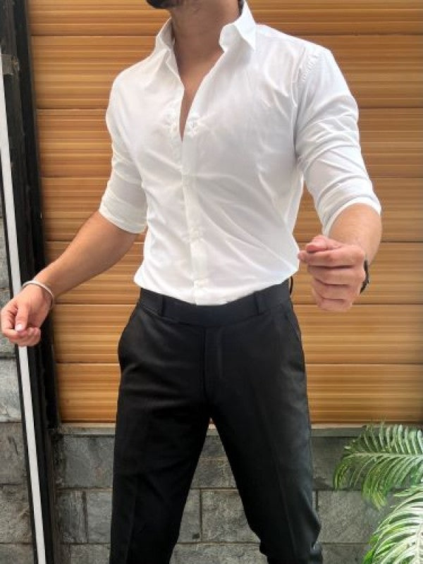 Stretchable Cotton White Fullsleeves Shirt