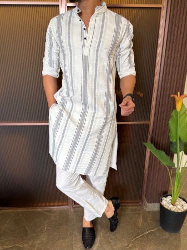Imported Striper Grey Printed Kurta