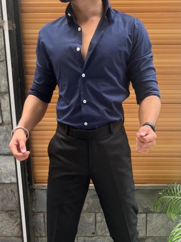 Stretchable Cotton Navy Fullsleeves Shirt