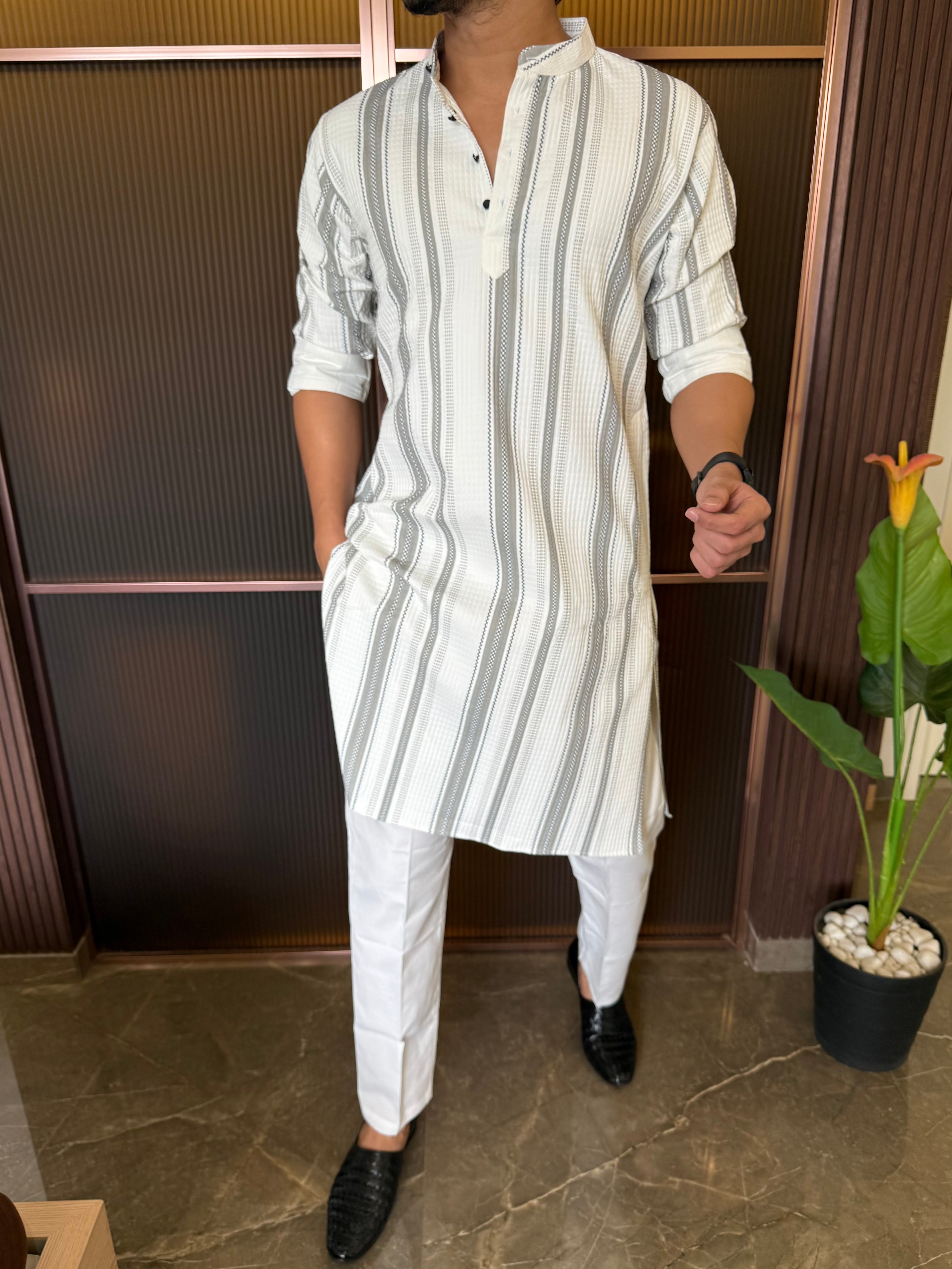 Imported Striper Green Printed Kurta