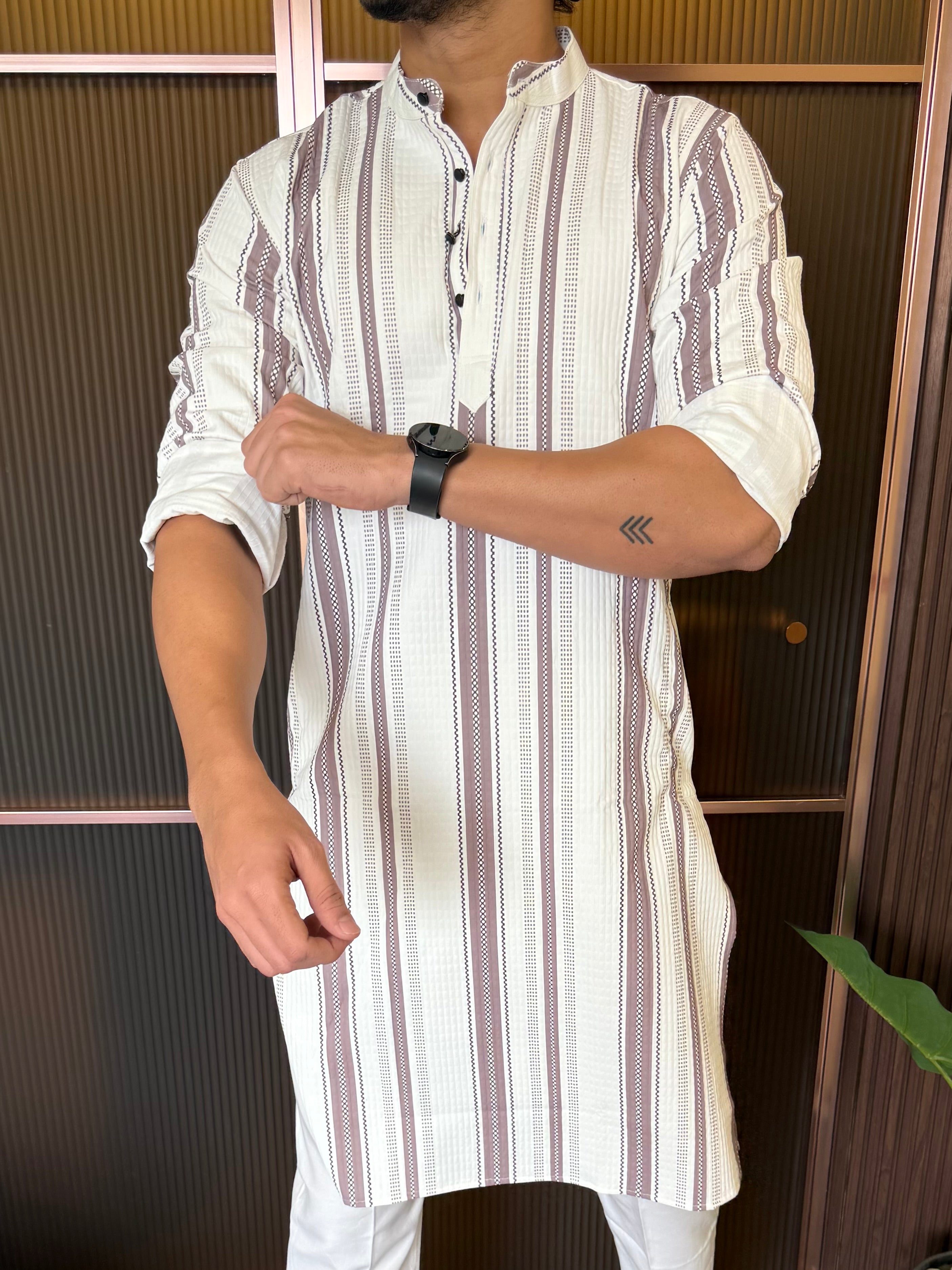Imported Striper Maroon Printed Kurta