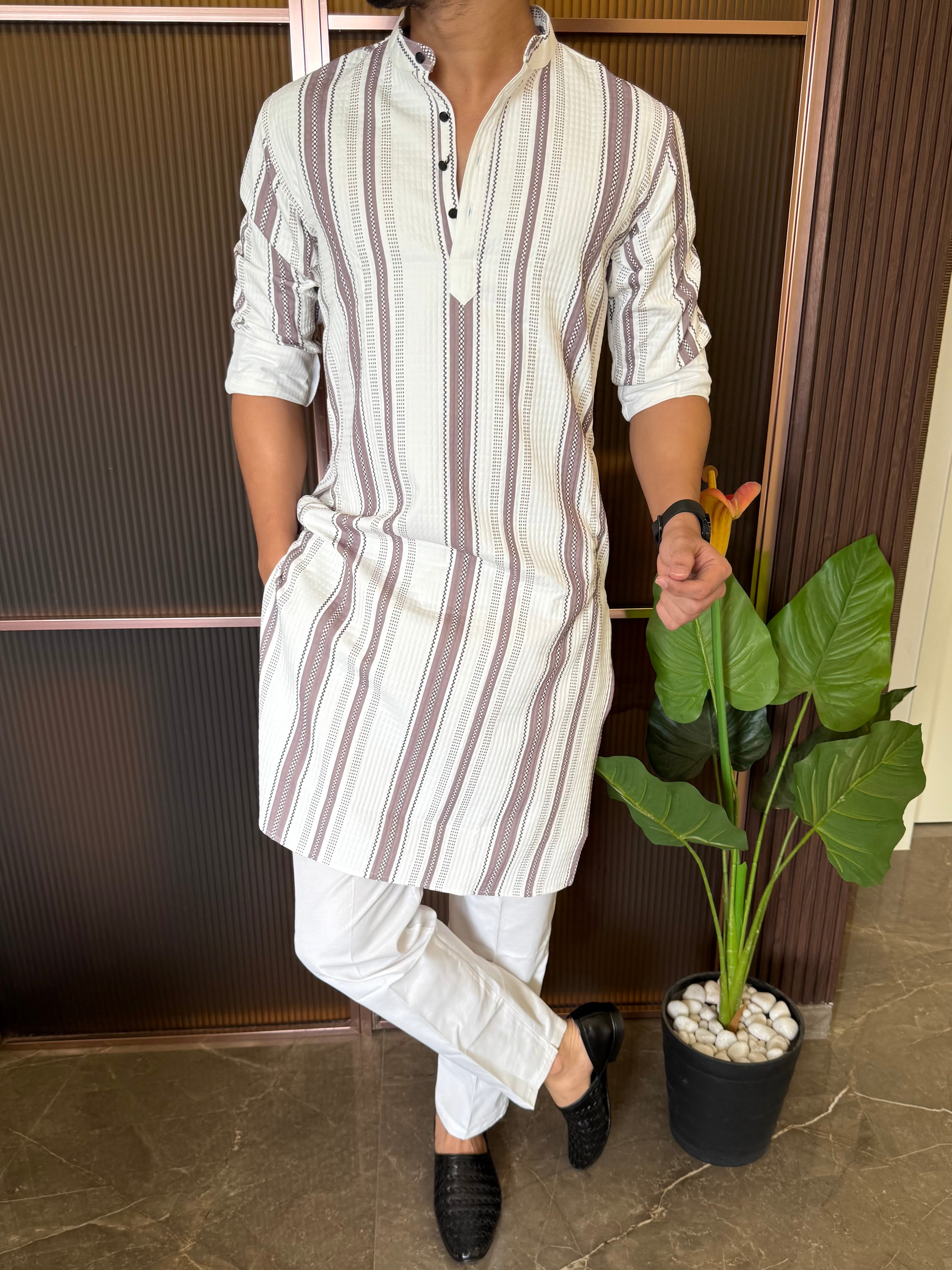 Imported Striper Maroon Printed Kurta