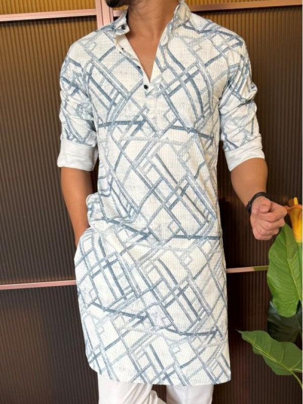 Imported Hexa Printed Blue Kurta