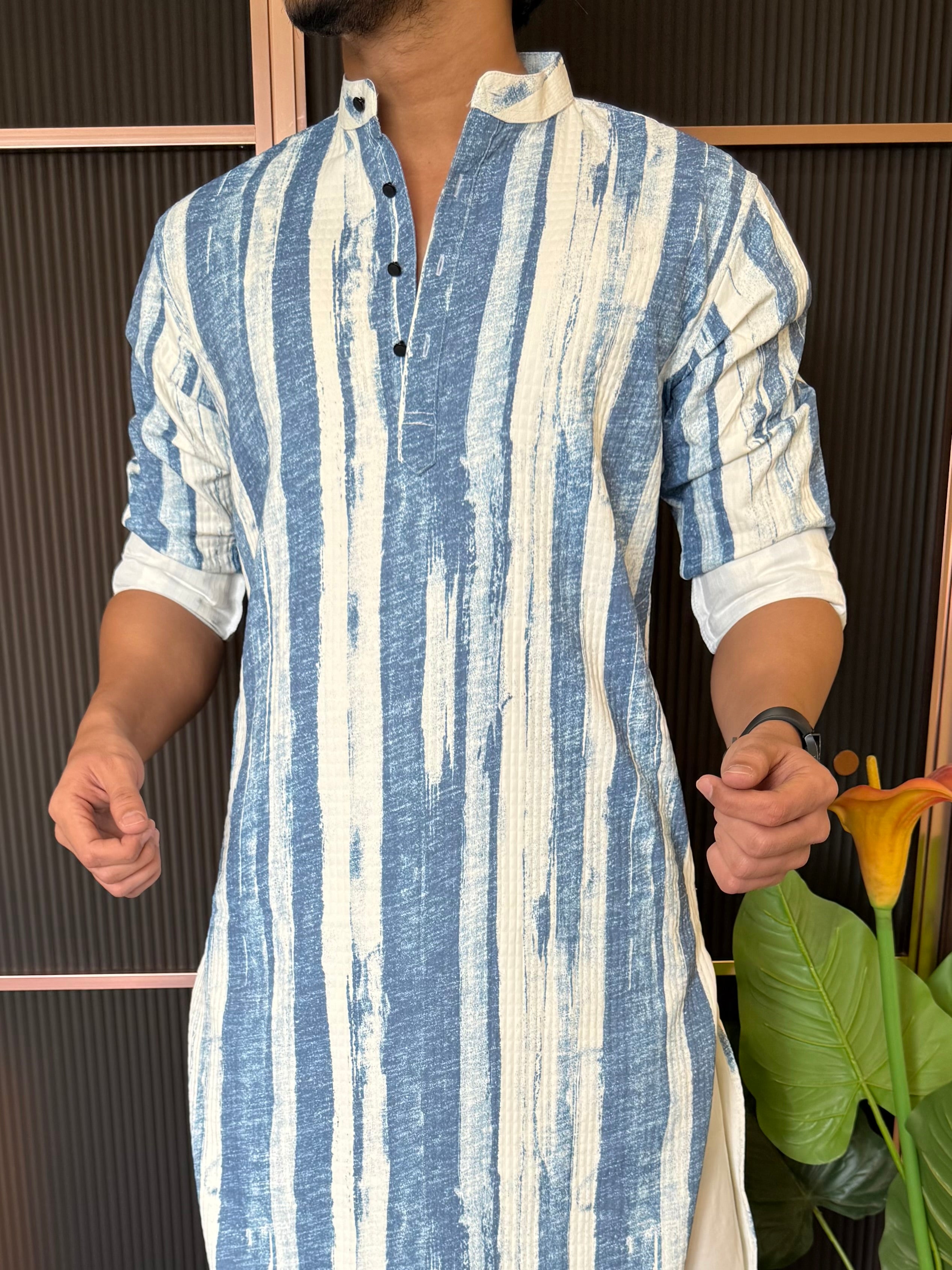 Imported Striper 1 Blue Kurta
