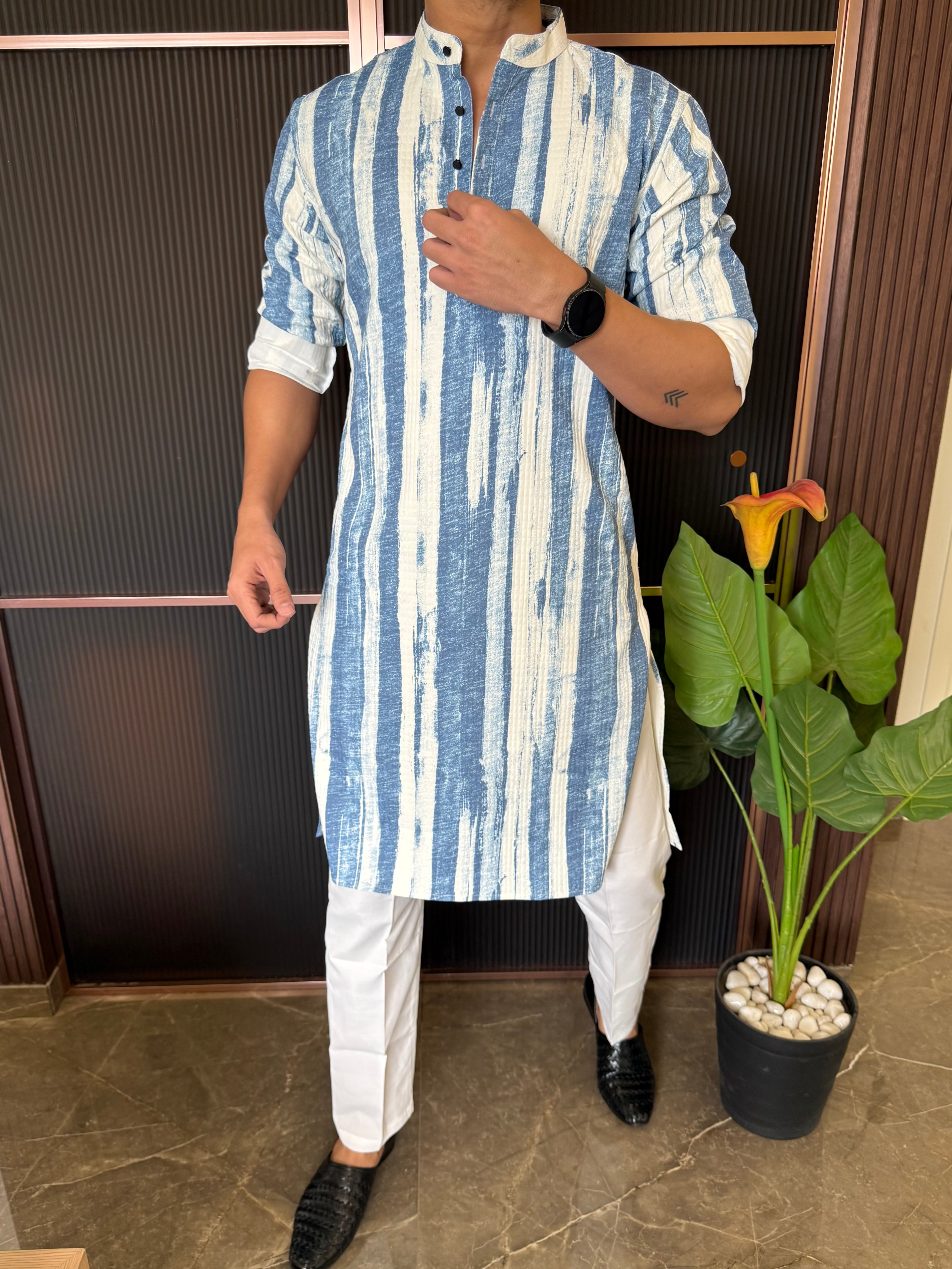 Imported Striper 1 Blue Kurta