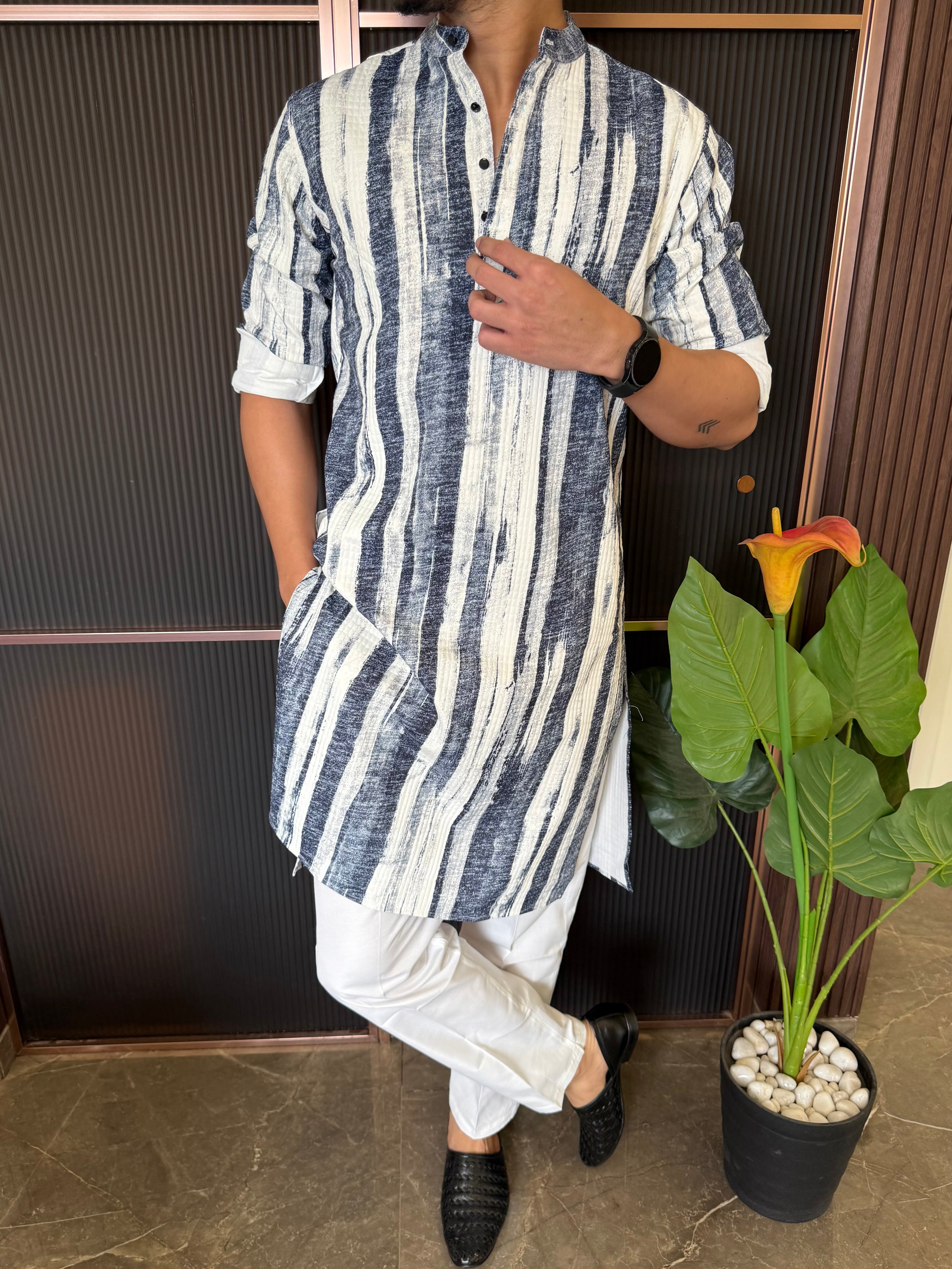 Imported Striper 1 Navy Kurta