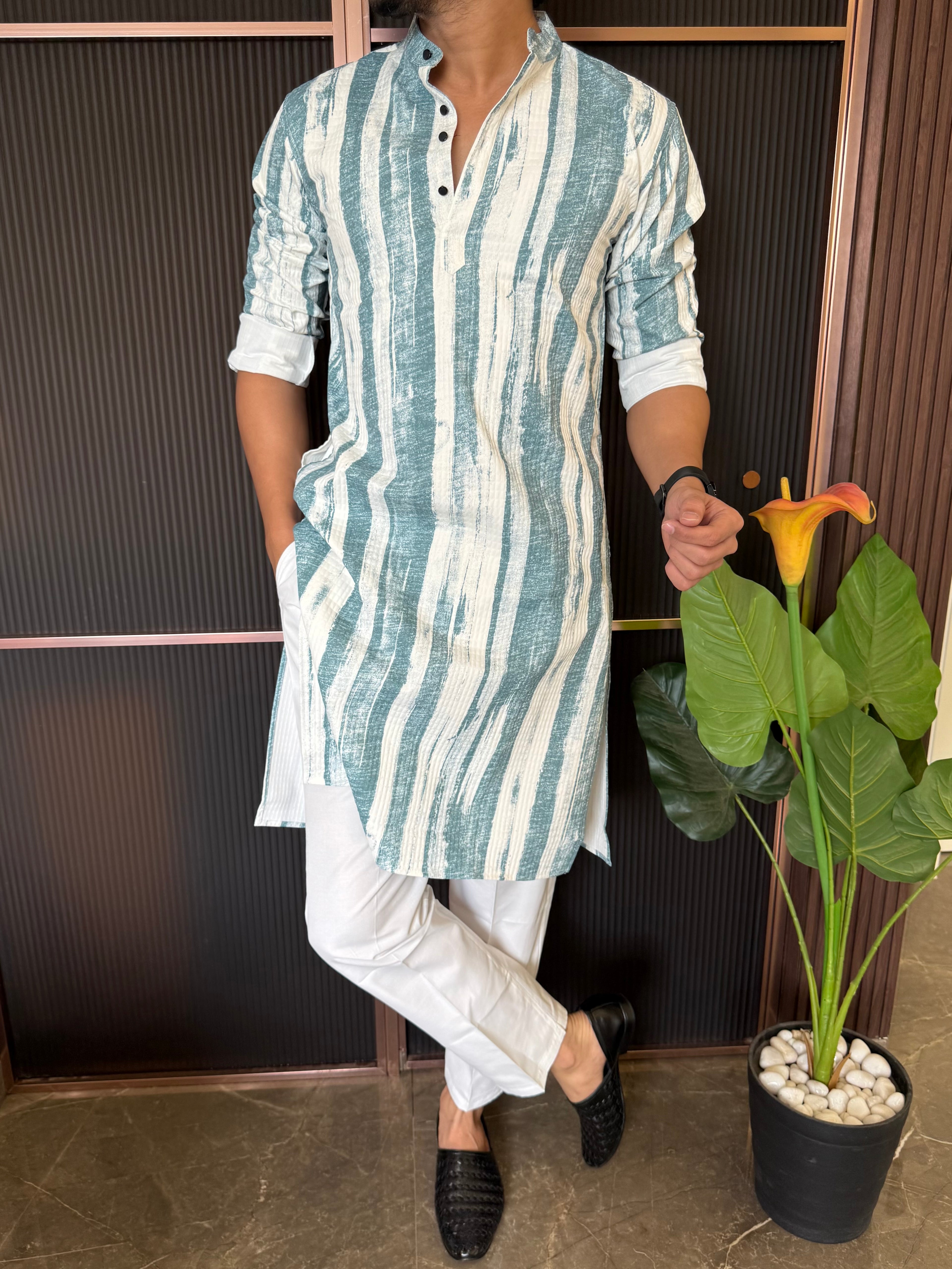 Imported Striper 1 Green Kurta