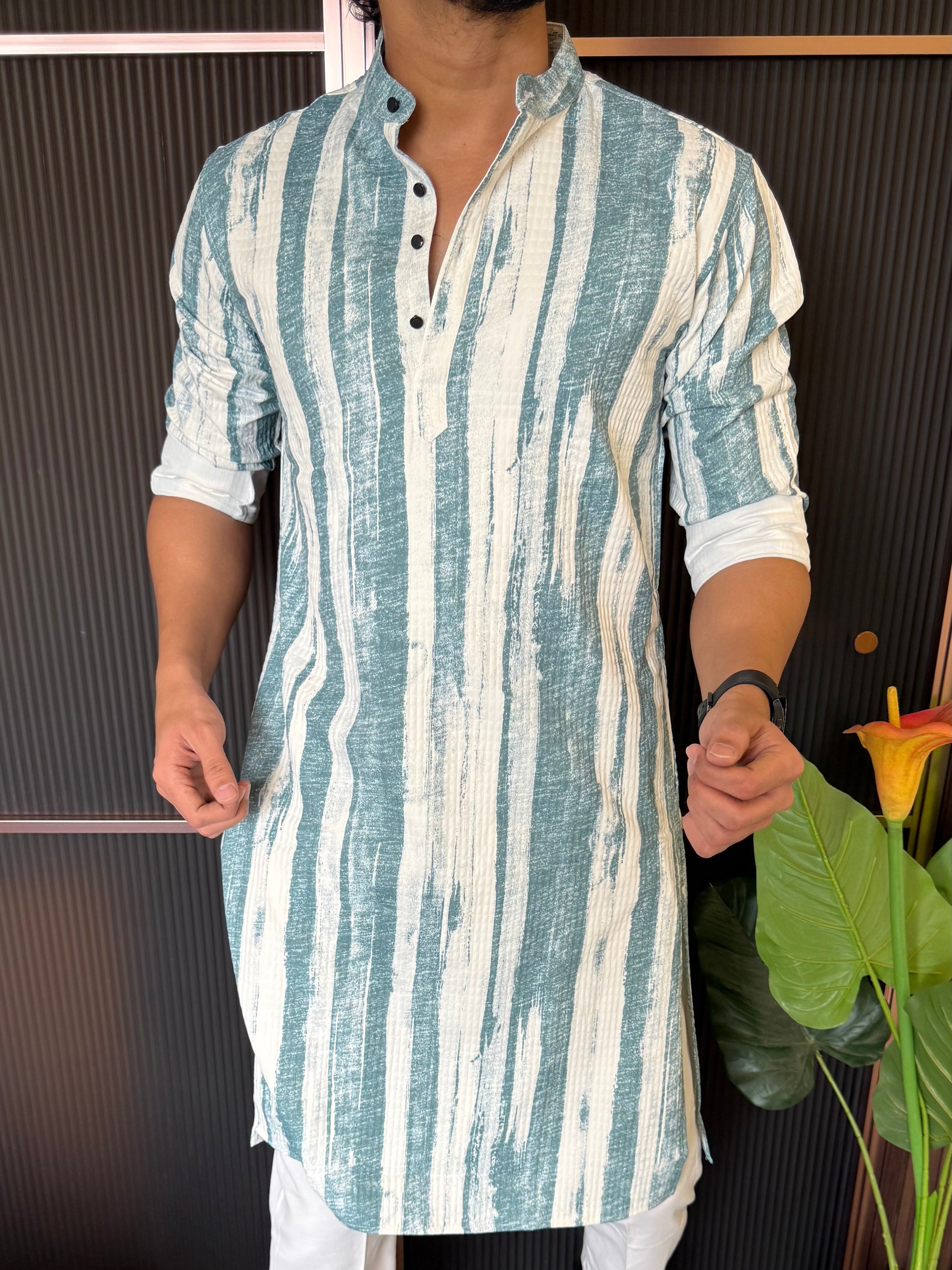 Imported Striper 1 Green Kurta