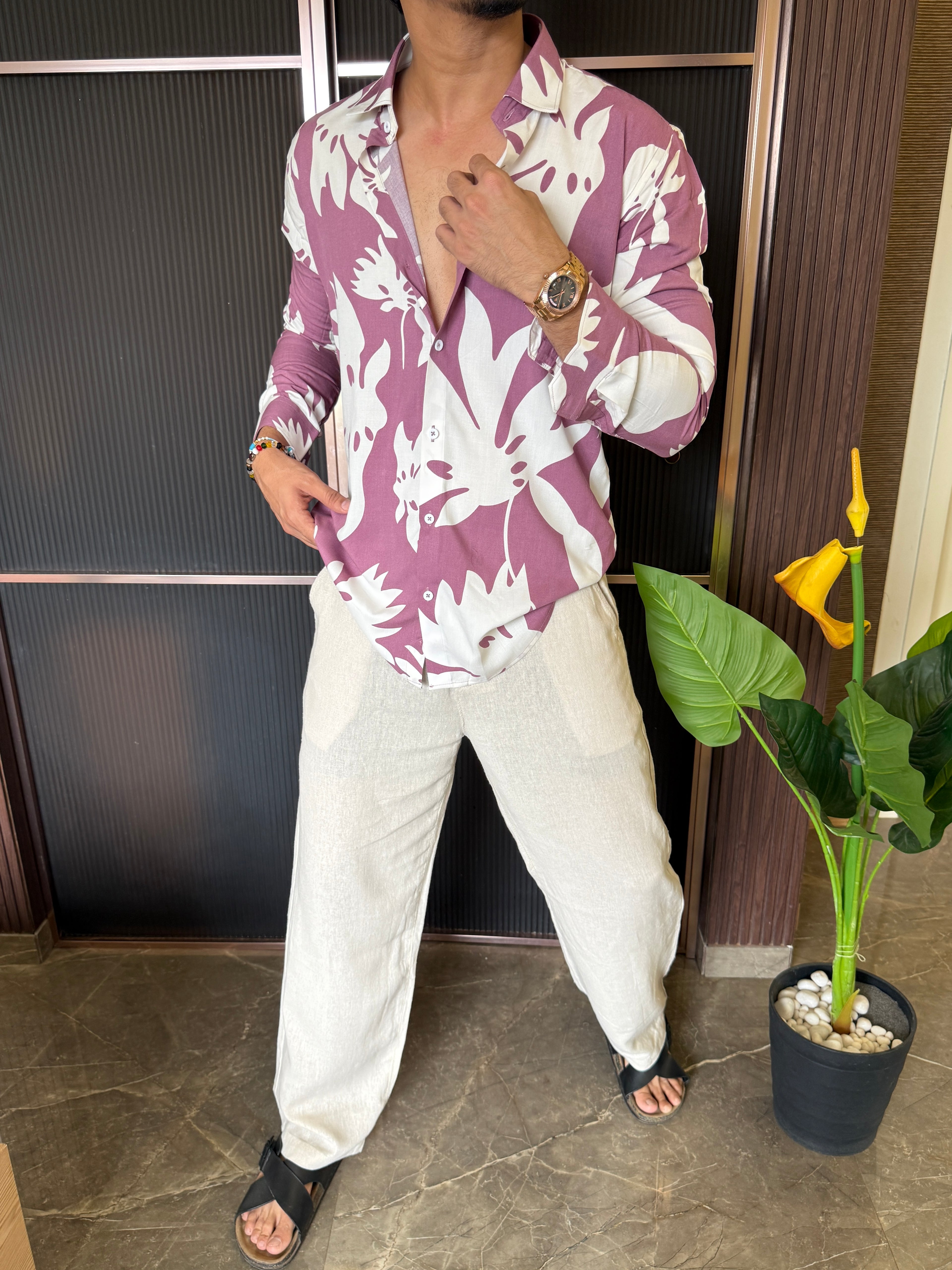 Reyon Leaf Peach Full sleeve Shirt