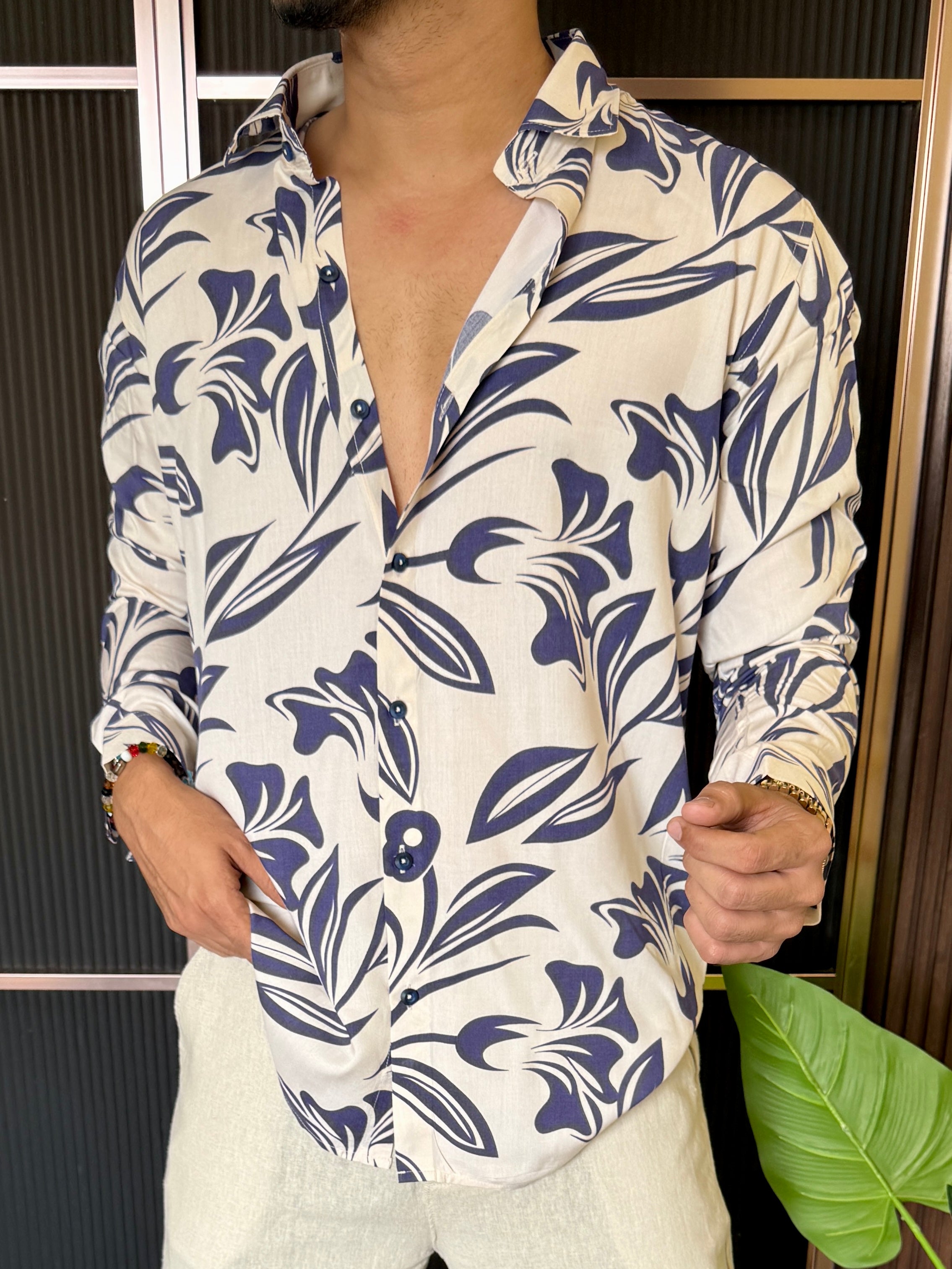 Reyon Floral  Blue Full sleeve Shirt