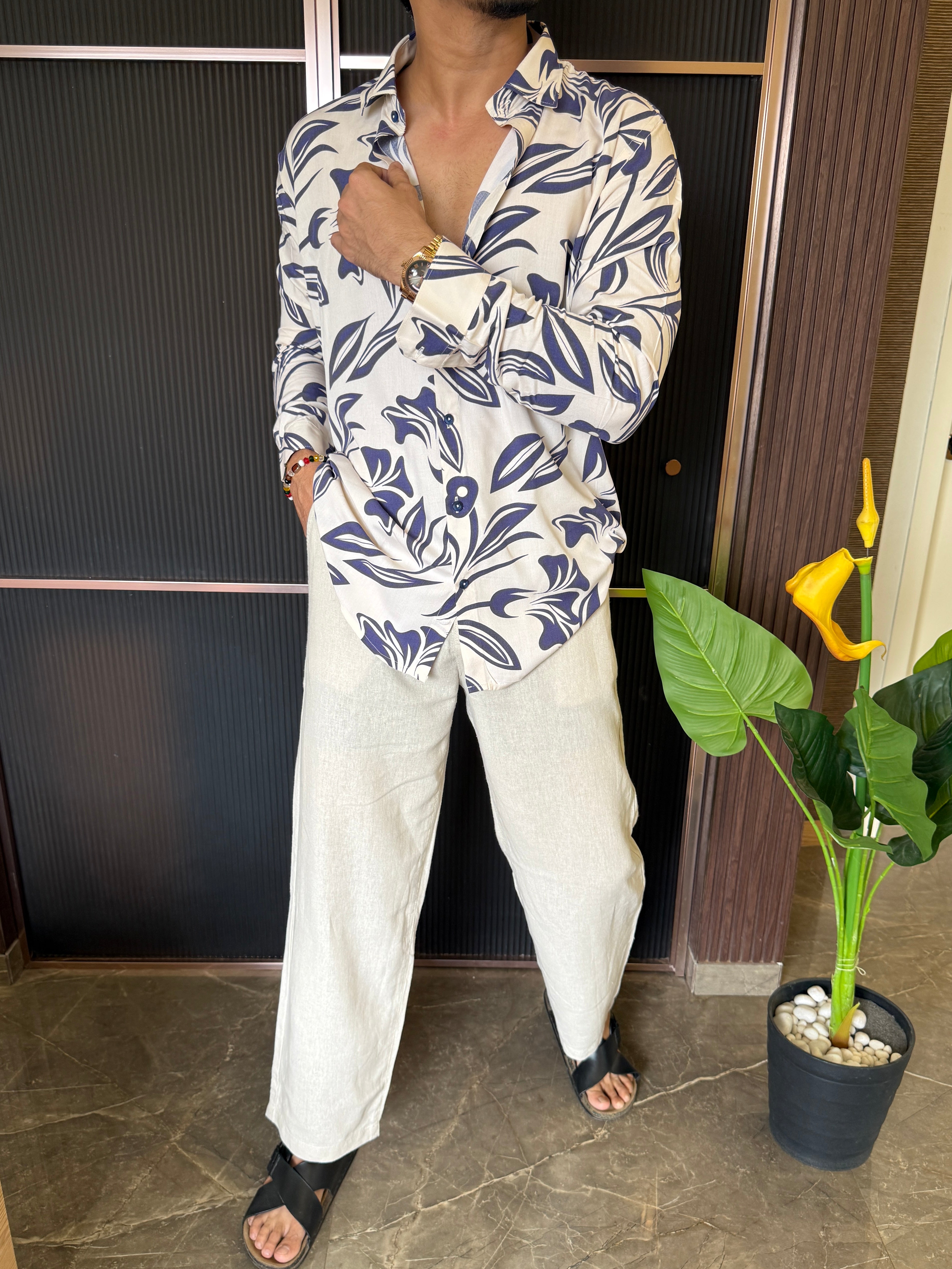 Reyon Floral  Blue Full sleeve Shirt