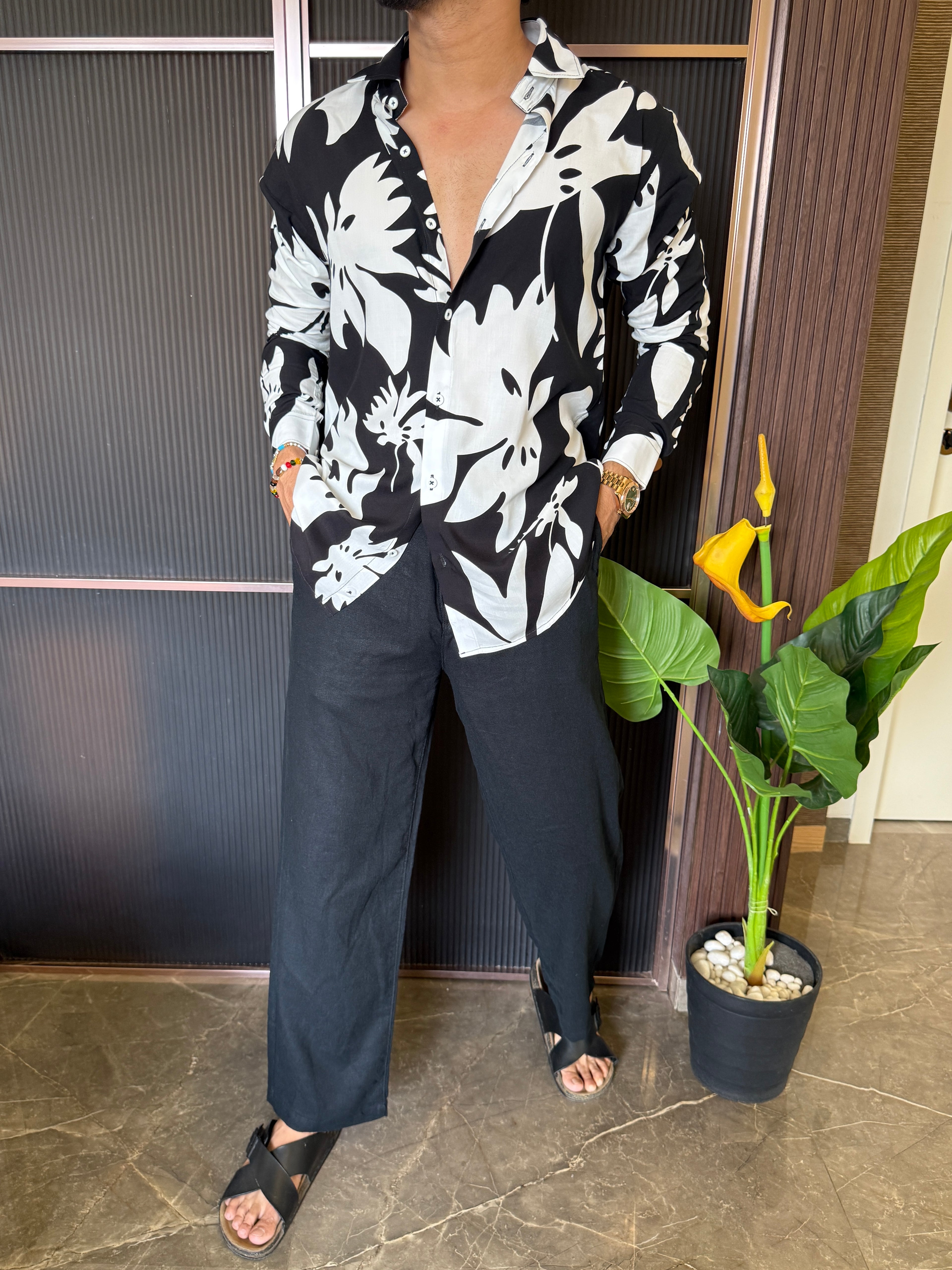 Reyon Leaf Black Full sleeve Shirt