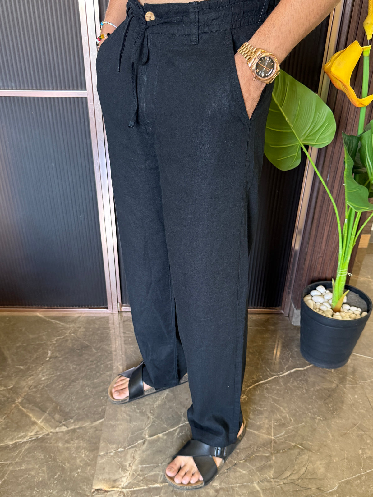 Linen Straight Fit Black Pant