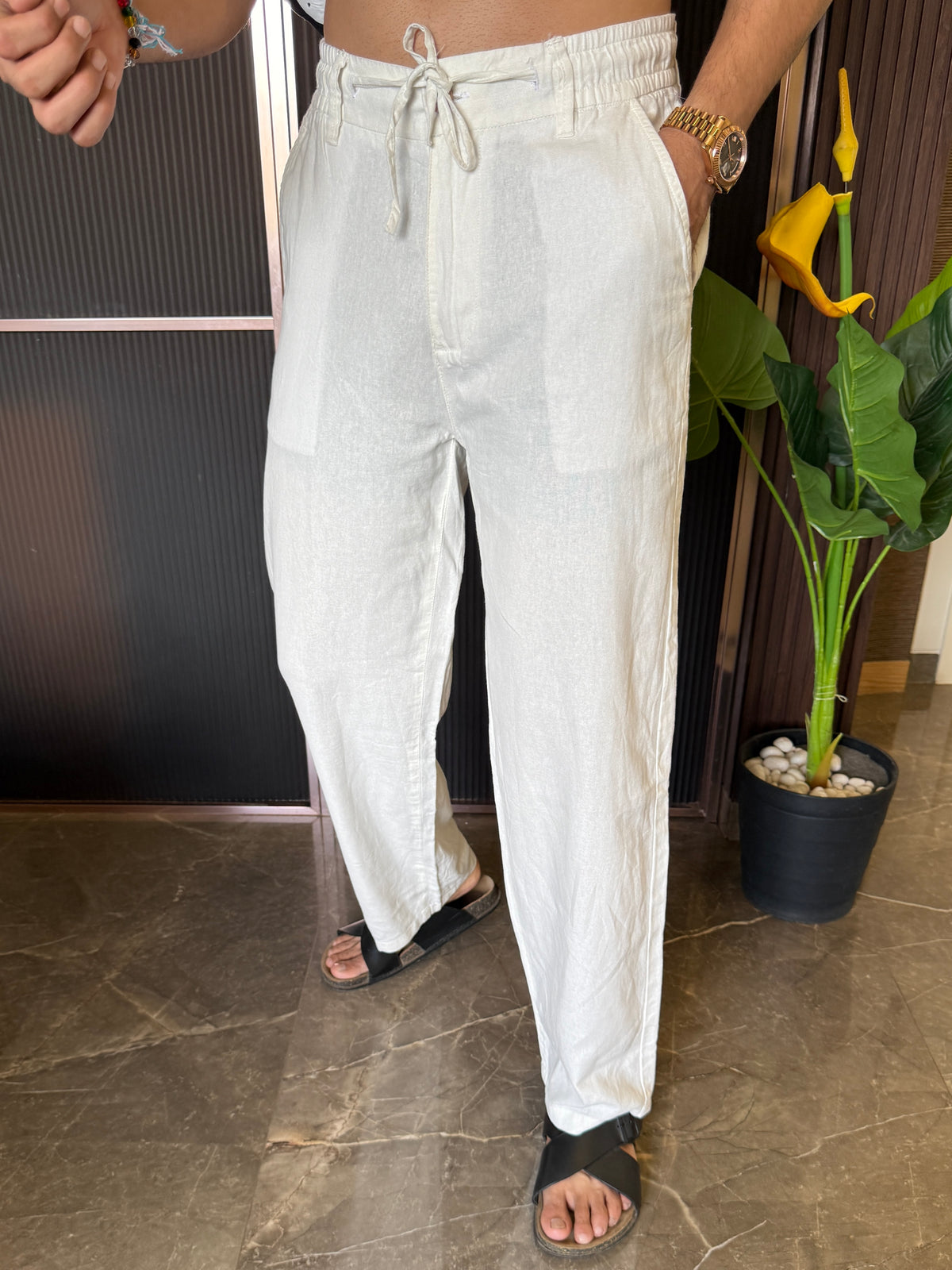 Linen Straight Fit White Pant