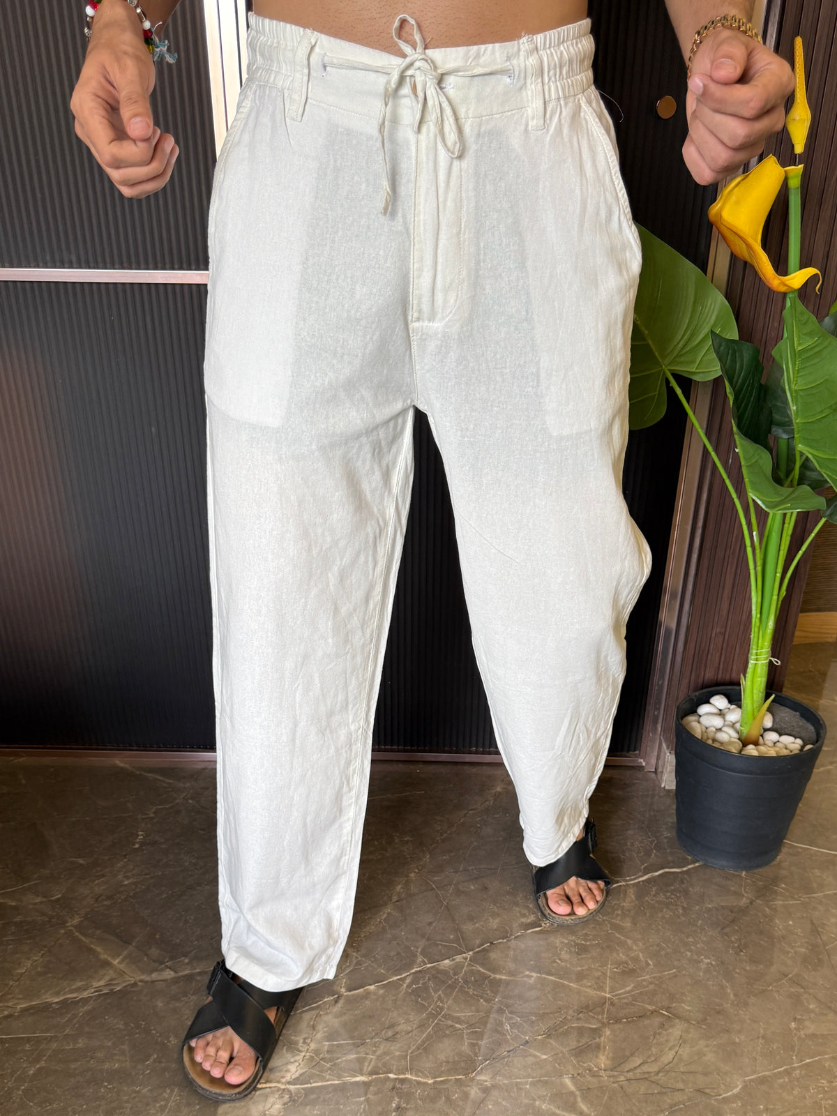 Linen Straight Fit White Pant