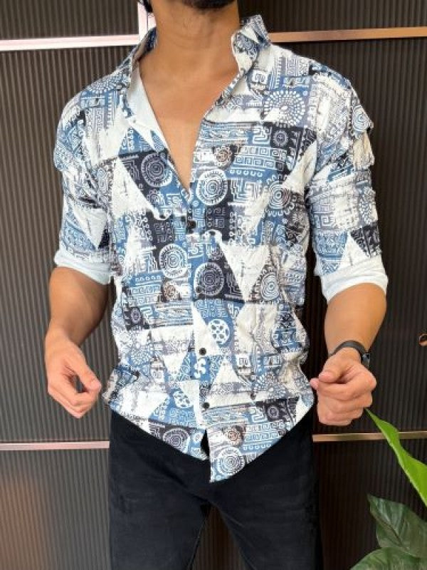 Light Weight Printed 3 Blue Full Sleeve Shirt