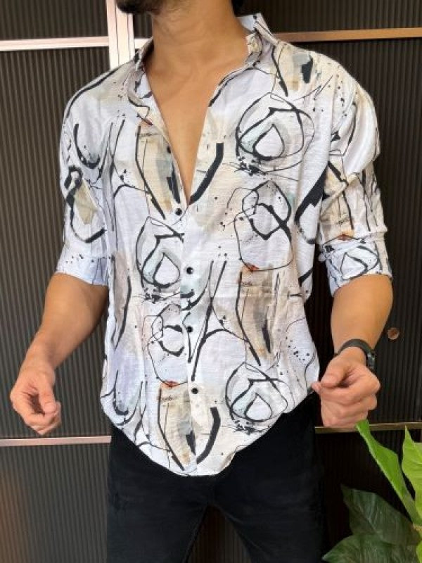 Light Weight Printed 1 White Full Sleeve Shirt