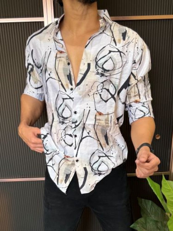 Light Weight Printed 1 White Full Sleeve Shirt