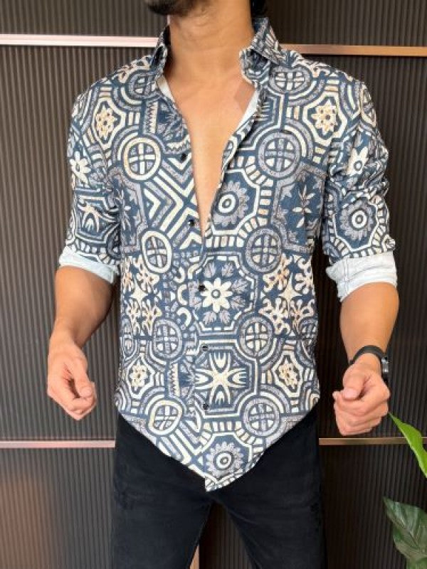 Light Weight Printed 4 Navy Full Sleeve Shirt