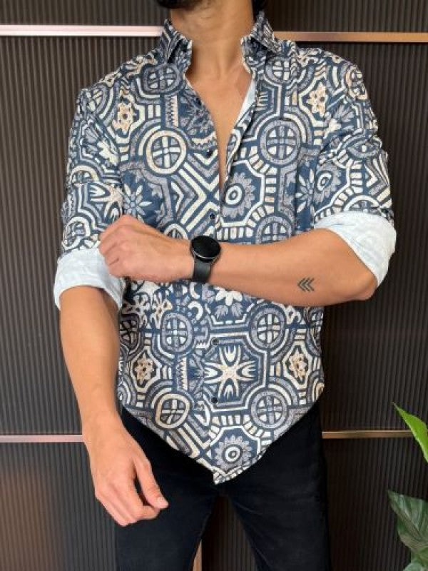 Light Weight Printed 4 Navy Full Sleeve Shirt