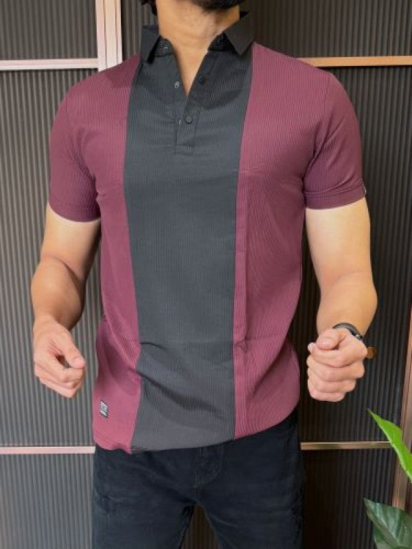 Imported Pannel  Maroon Collar Tee