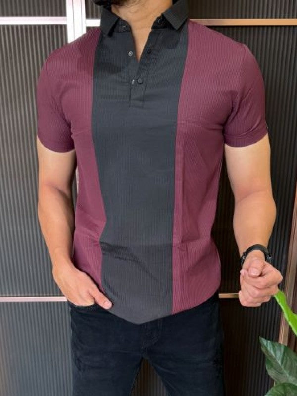 Imported Pannel  Maroon Collar Tee