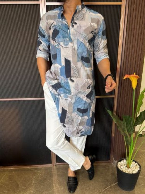 Light Weight Printed 1 Blue Kurta