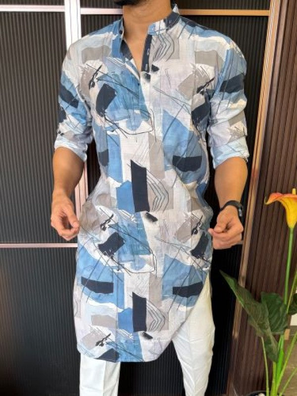 Light Weight Printed 1 Blue Kurta