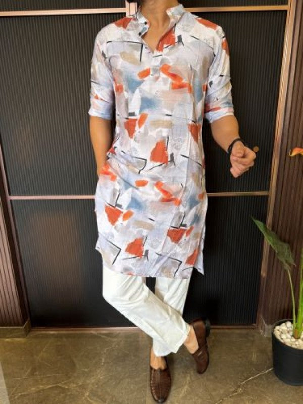 Light Weight Printed 2 Orange Kurta